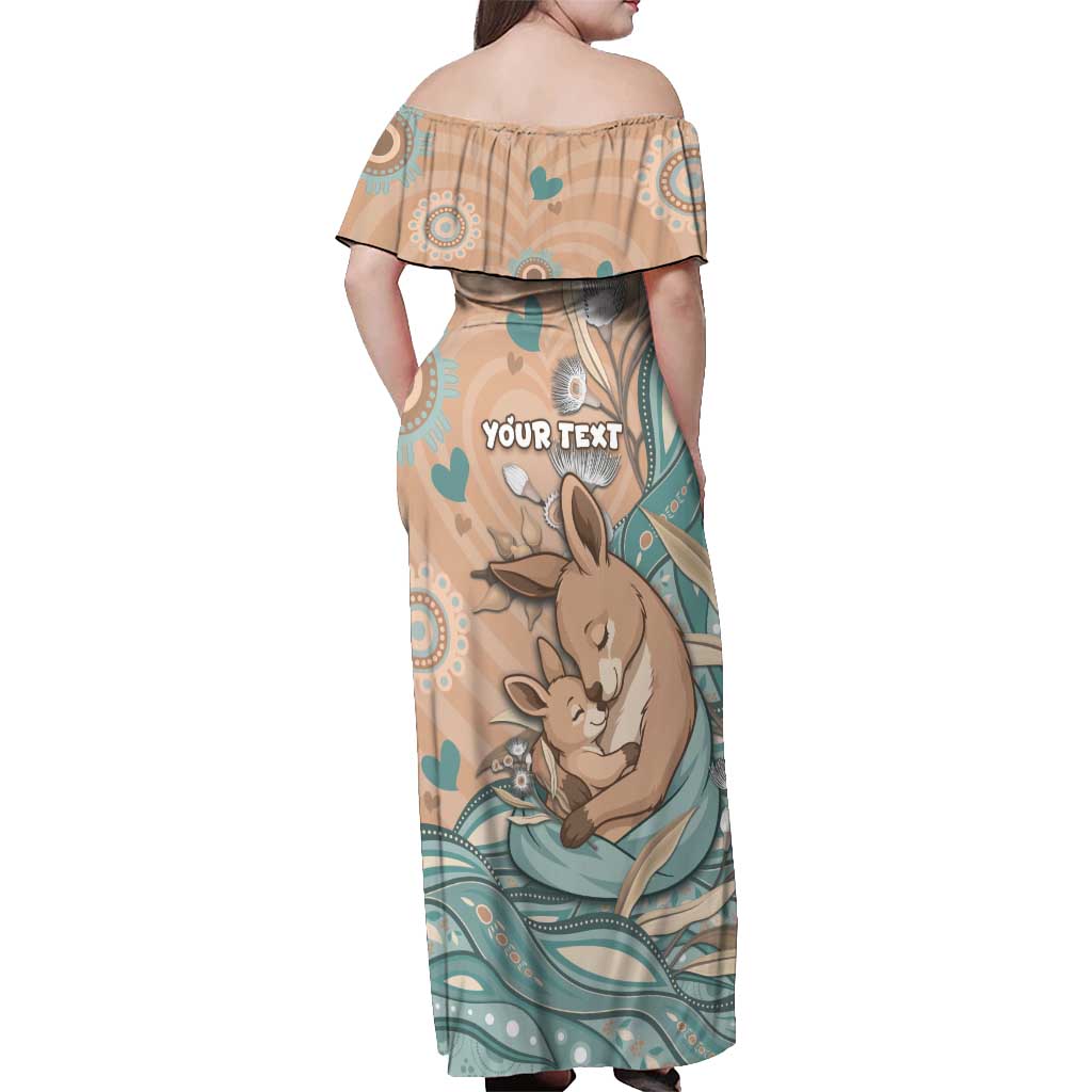Personalised Australia Mother's Day Off Shoulder Maxi Dress Kangaroo Mum And Joey Aboriginal Dot Art