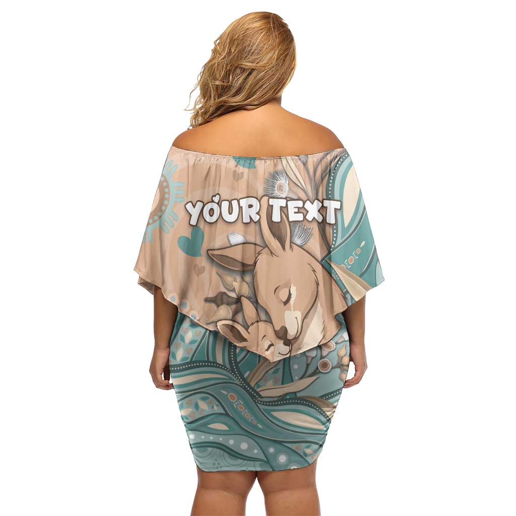 Personalised Australia Mother's Day Off Shoulder Short Dress Kangaroo Mum And Joey Aboriginal Dot Art
