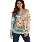 Personalised Australia Mother's Day Off Shoulder Sweater Kangaroo Mum And Joey Aboriginal Dot Art