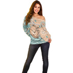 Personalised Australia Mother's Day Off Shoulder Sweater Kangaroo Mum And Joey Aboriginal Dot Art