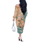 Personalised Australia Mother's Day Off The Shoulder Long Sleeve Dress Kangaroo Mum And Joey Aboriginal Dot Art