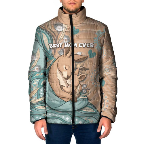Personalised Australia Mother's Day Padded Jacket Kangaroo Mum And Joey Aboriginal Dot Art