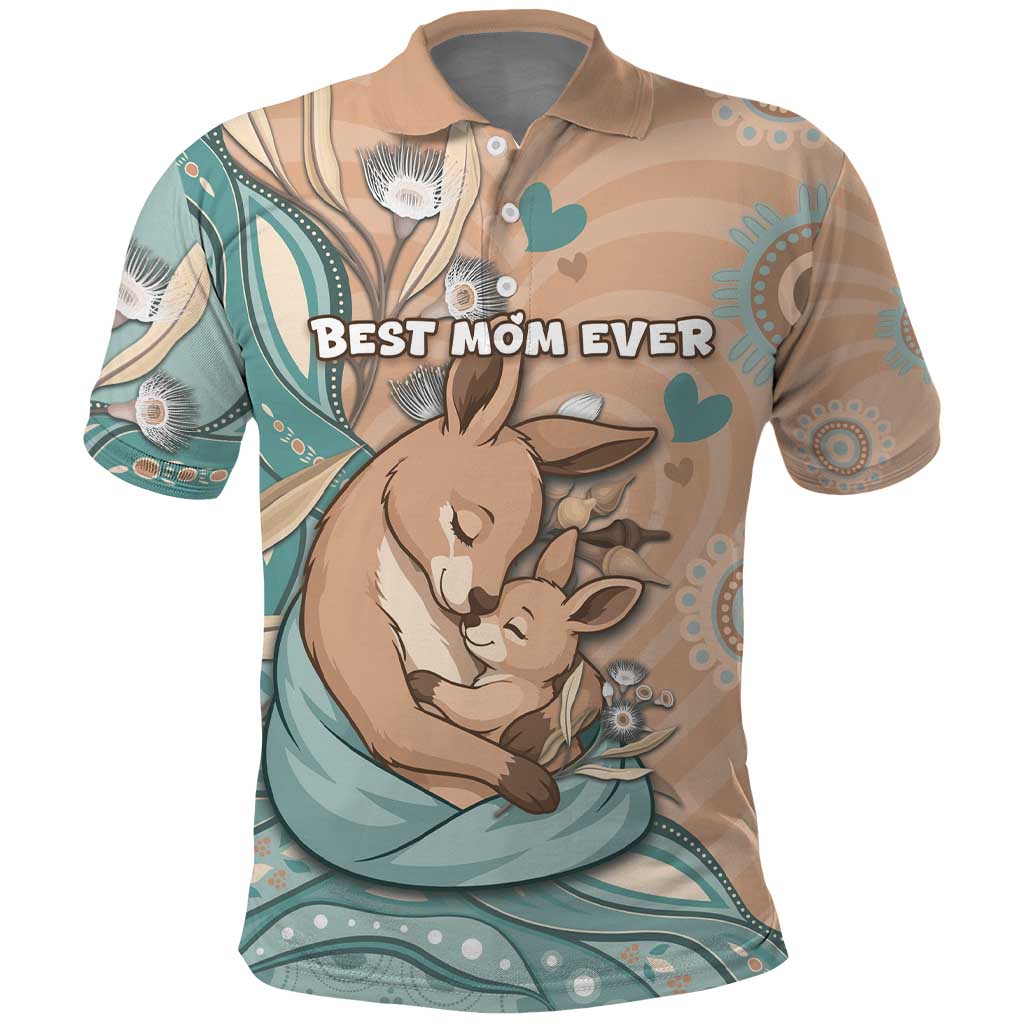 Personalised Australia Mother's Day Polo Shirt Kangaroo Mum And Joey Aboriginal Dot Art
