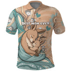 Personalised Australia Mother's Day Polo Shirt Kangaroo Mum And Joey Aboriginal Dot Art