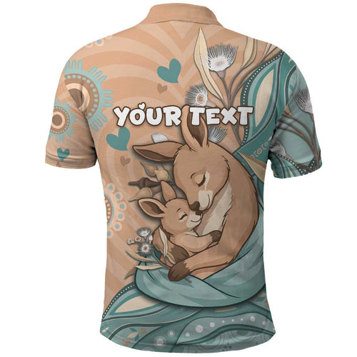 Personalised Australia Mother's Day Polo Shirt Kangaroo Mum And Joey Aboriginal Dot Art