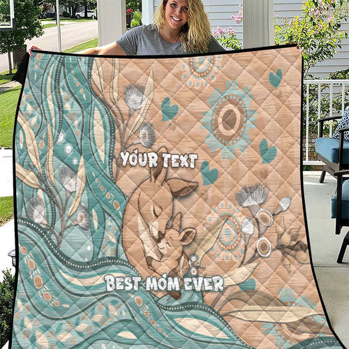 Personalised Australia Mother's Day Quilt Kangaroo Mum And Joey Aboriginal Dot Art