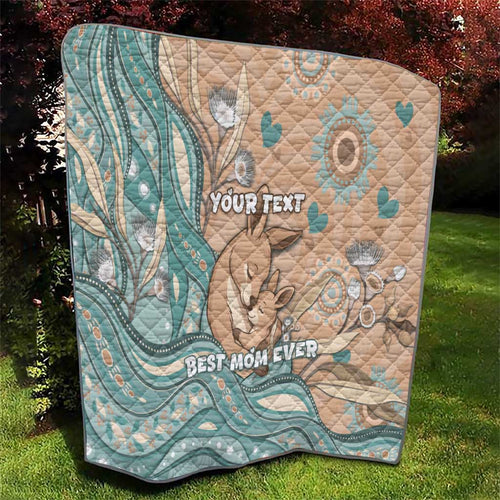 Personalised Australia Mother's Day Quilt Kangaroo Mum And Joey Aboriginal Dot Art