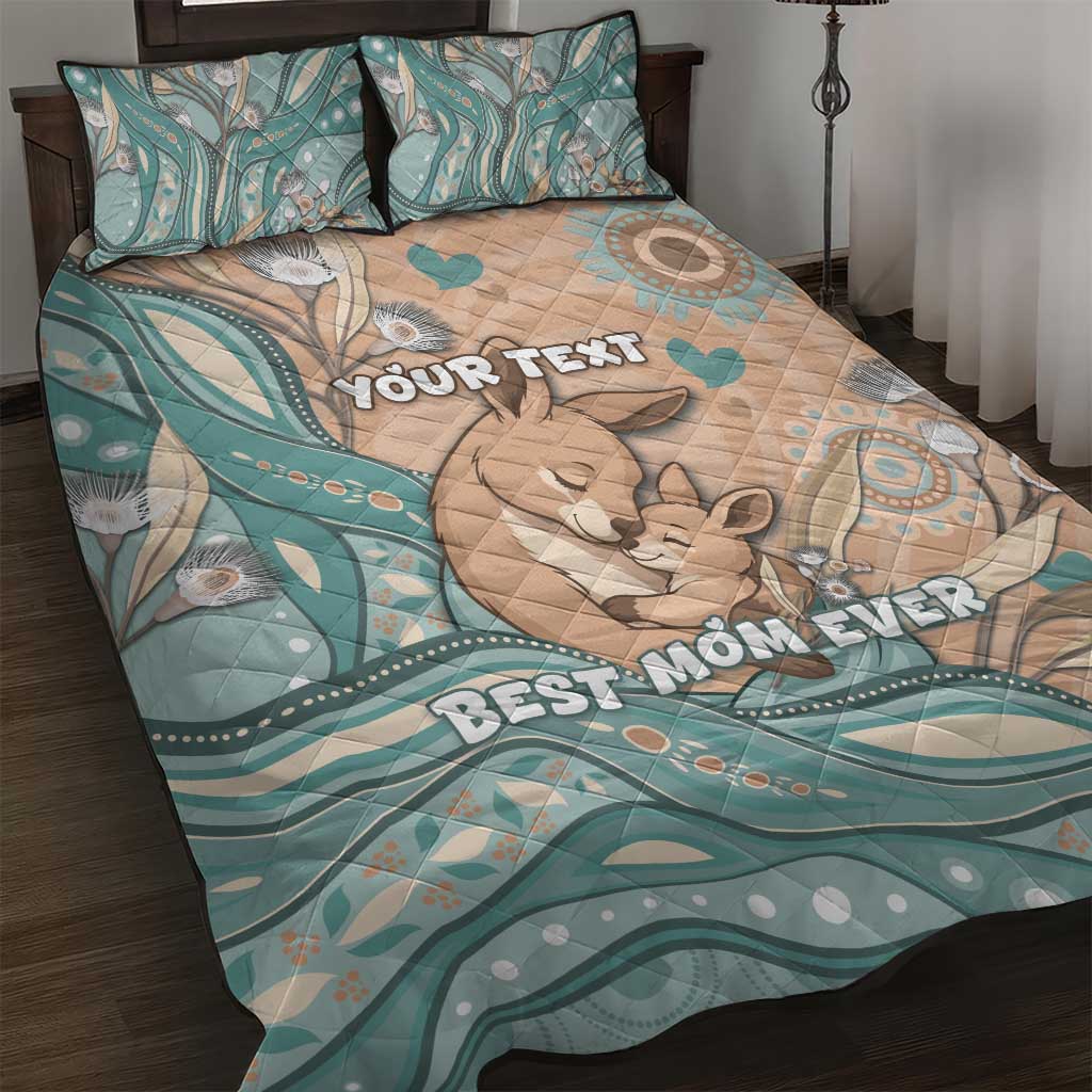 Personalised Australia Mother's Day Quilt Bed Set Kangaroo Mum And Joey Aboriginal Dot Art