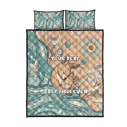 Personalised Australia Mother's Day Quilt Bed Set Kangaroo Mum And Joey Aboriginal Dot Art