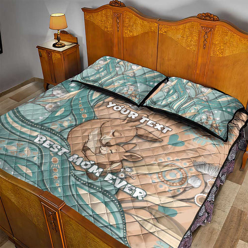 Personalised Australia Mother's Day Quilt Bed Set Kangaroo Mum And Joey Aboriginal Dot Art