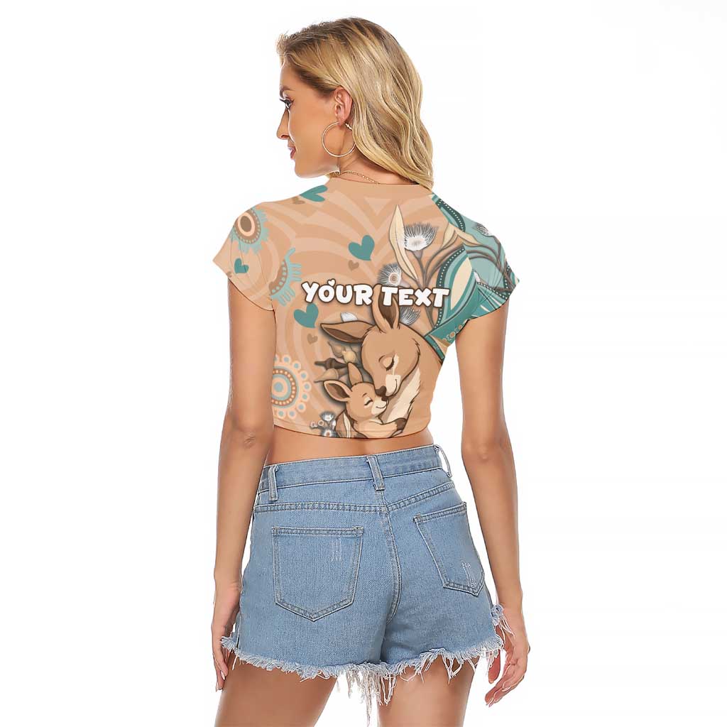 Personalised Australia Mother's Day Raglan Cropped T Shirt Kangaroo Mum And Joey Aboriginal Dot Art