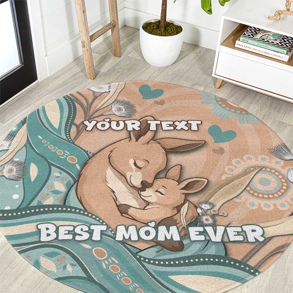 Personalised Australia Mother's Day Round Carpet Kangaroo Mum And Joey Aboriginal Dot Art