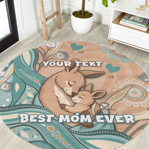 Personalised Australia Mother's Day Round Carpet Kangaroo Mum And Joey Aboriginal Dot Art