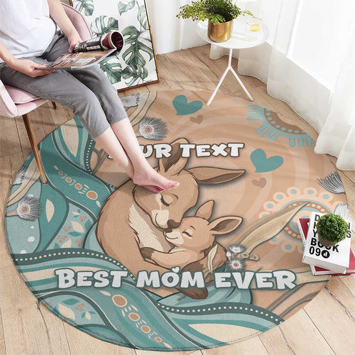 Personalised Australia Mother's Day Round Carpet Kangaroo Mum And Joey Aboriginal Dot Art