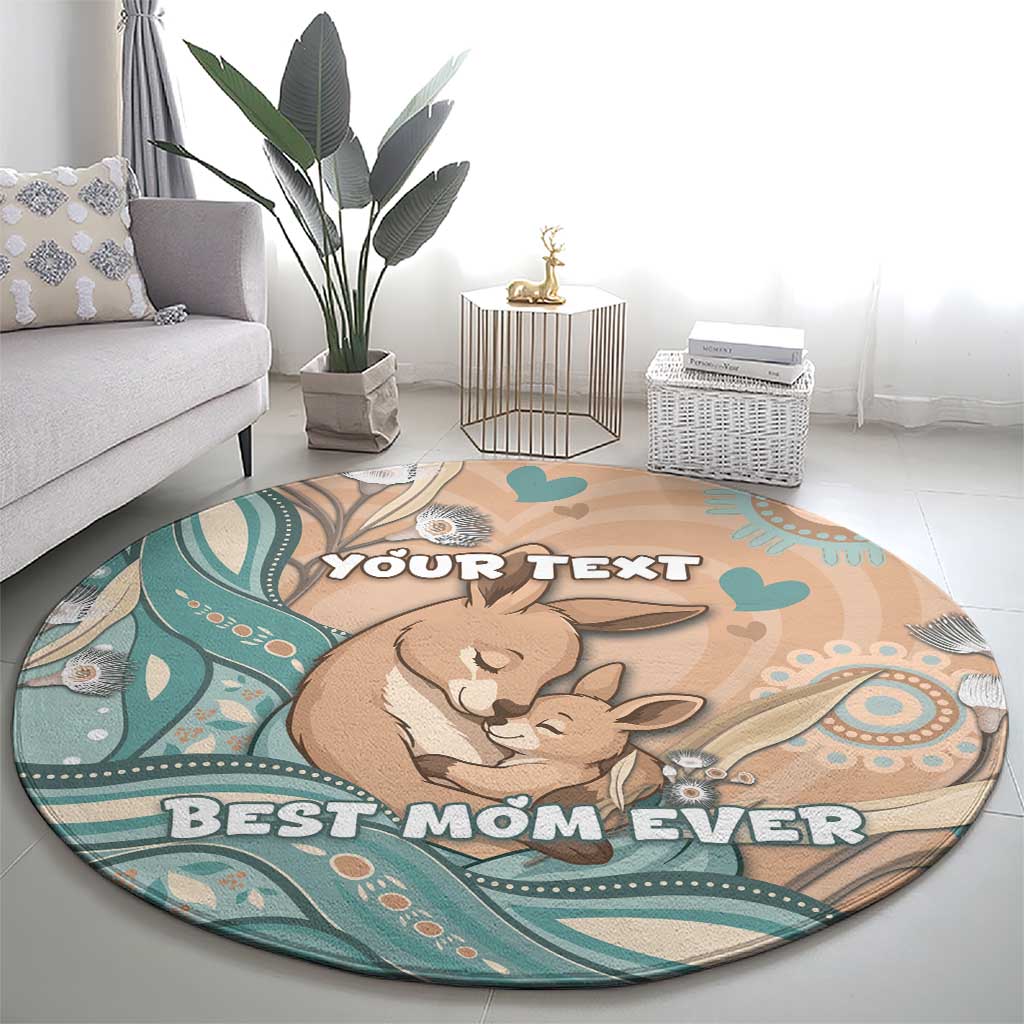 Personalised Australia Mother's Day Round Carpet Kangaroo Mum And Joey Aboriginal Dot Art