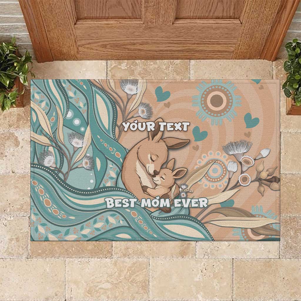 Personalised Australia Mother's Day Rubber Doormat Kangaroo Mum And Joey Aboriginal Dot Art