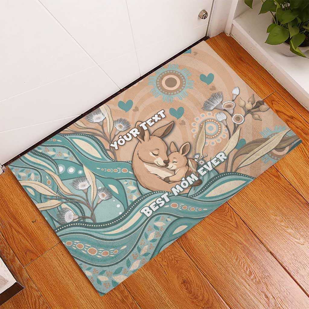 Personalised Australia Mother's Day Rubber Doormat Kangaroo Mum And Joey Aboriginal Dot Art