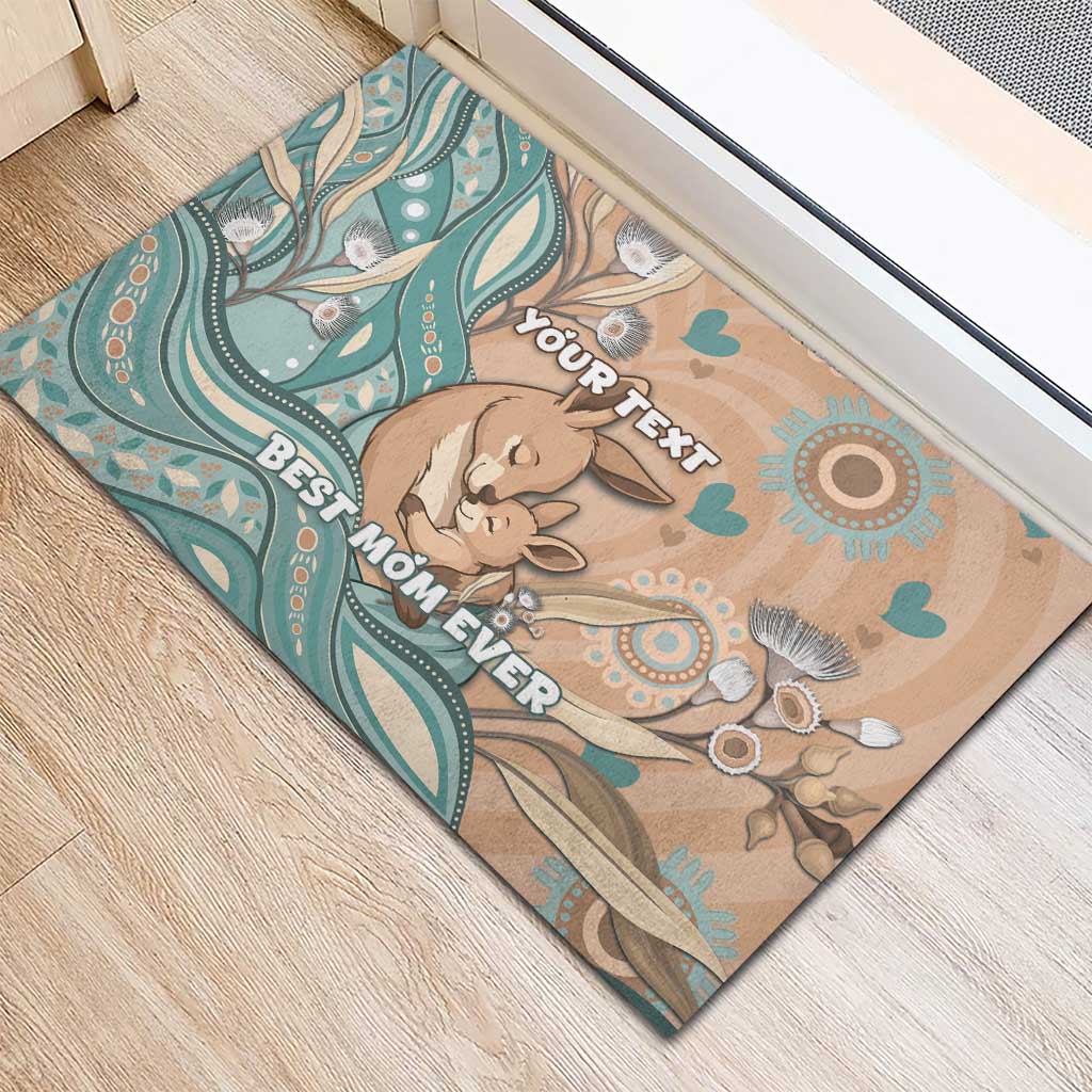 Personalised Australia Mother's Day Rubber Doormat Kangaroo Mum And Joey Aboriginal Dot Art