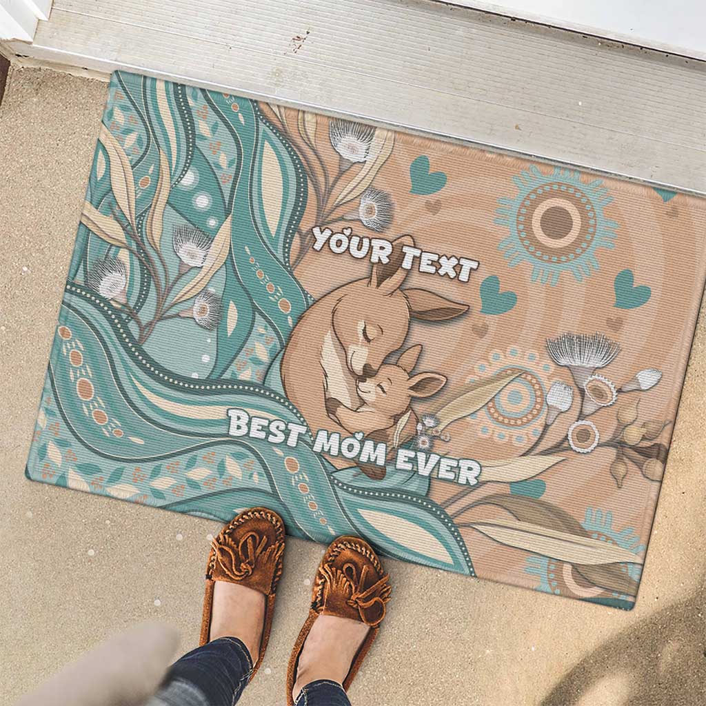 Personalised Australia Mother's Day Rubber Doormat Kangaroo Mum And Joey Aboriginal Dot Art