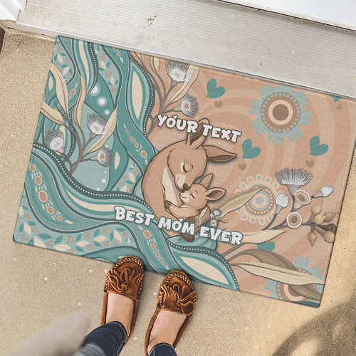 Personalised Australia Mother's Day Rubber Doormat Kangaroo Mum And Joey Aboriginal Dot Art