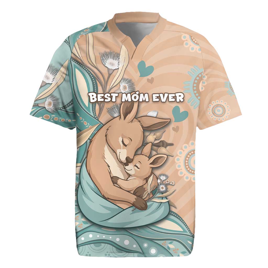 Personalised Australia Mother's Day Rugby Jersey Kangaroo Mum And Joey Aboriginal Dot Art
