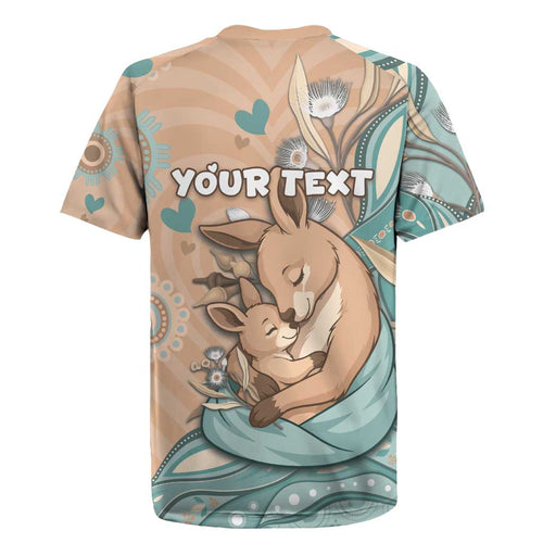 Personalised Australia Mother's Day Rugby Jersey Kangaroo Mum And Joey Aboriginal Dot Art
