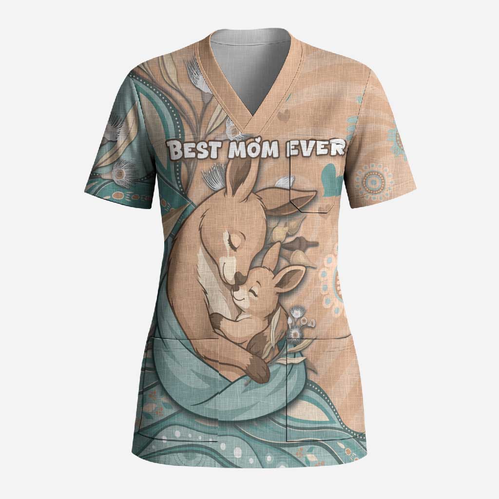 Personalised Australia Mother's Day Scrub Top Kangaroo Mum And Joey Aboriginal Dot Art