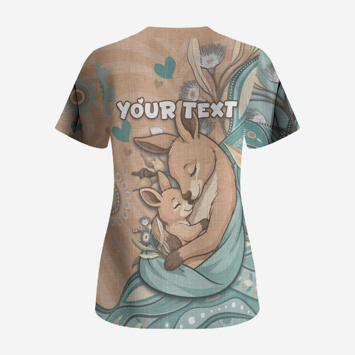 Personalised Australia Mother's Day Scrub Top Kangaroo Mum And Joey Aboriginal Dot Art