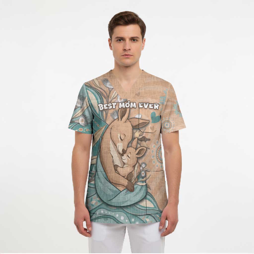 Personalised Australia Mother's Day Scrub Top Kangaroo Mum And Joey Aboriginal Dot Art