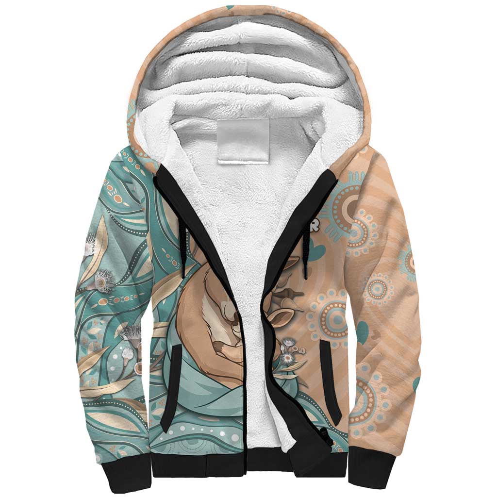 Personalised Australia Mother's Day Sherpa Hoodie Kangaroo Mum And Joey Aboriginal Dot Art