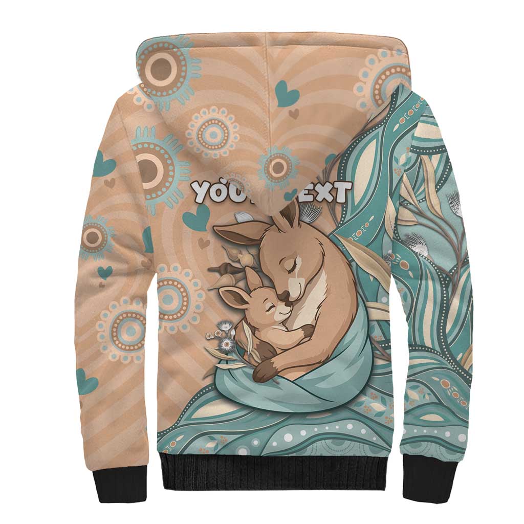 Personalised Australia Mother's Day Sherpa Hoodie Kangaroo Mum And Joey Aboriginal Dot Art