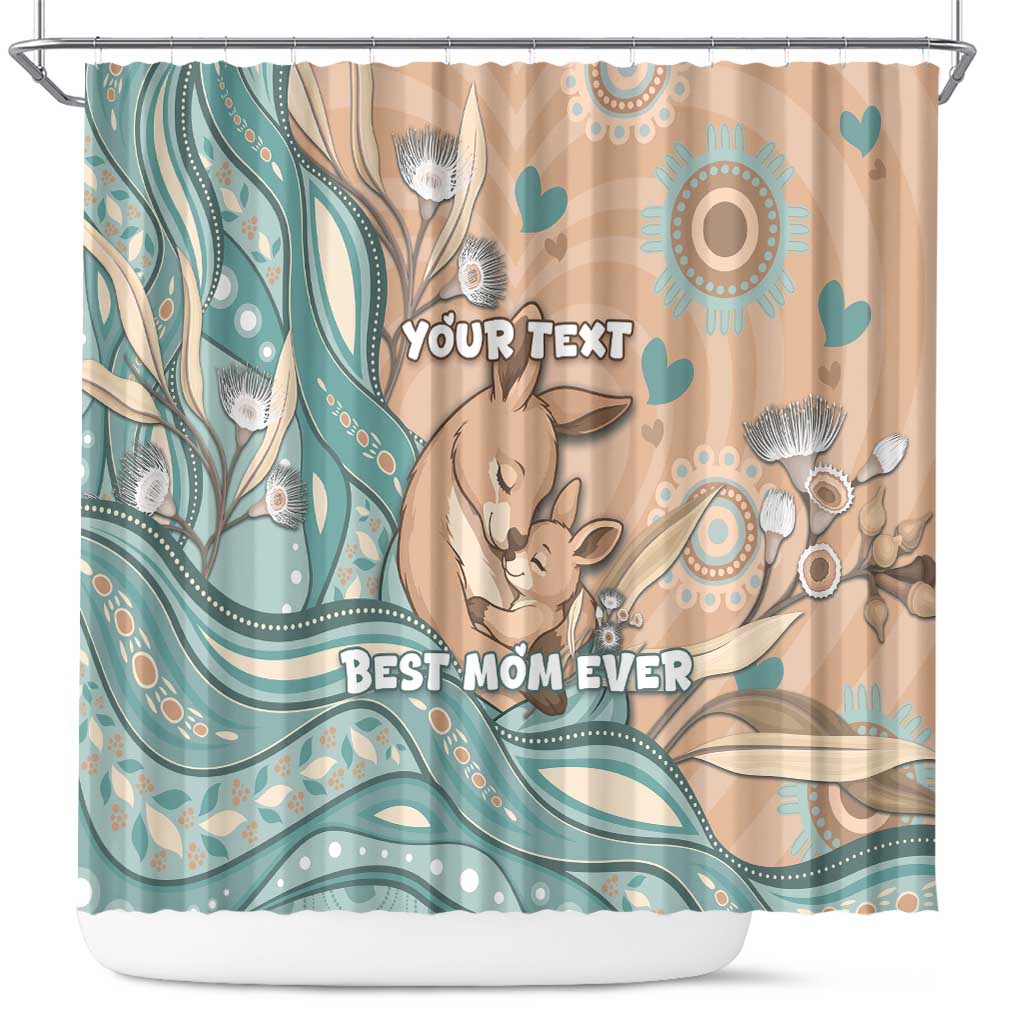Personalised Australia Mother's Day Shower Curtain Kangaroo Mum And Joey Aboriginal Dot Art