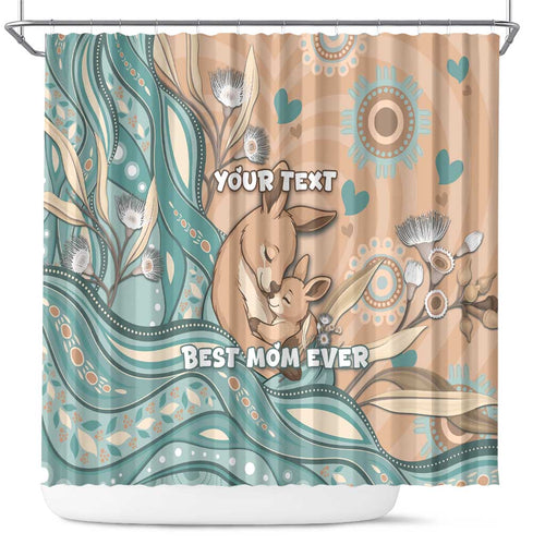 Personalised Australia Mother's Day Shower Curtain Kangaroo Mum And Joey Aboriginal Dot Art