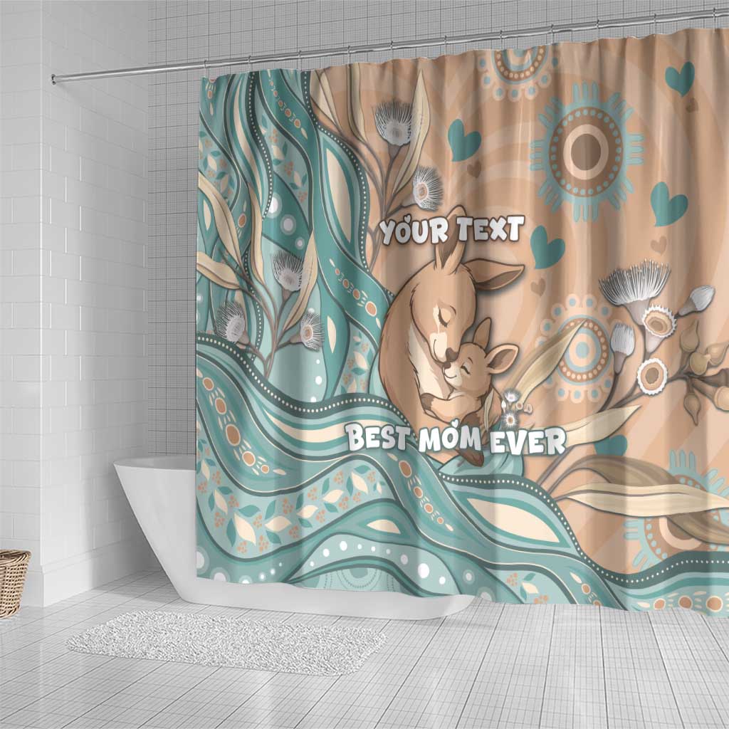 Personalised Australia Mother's Day Shower Curtain Kangaroo Mum And Joey Aboriginal Dot Art