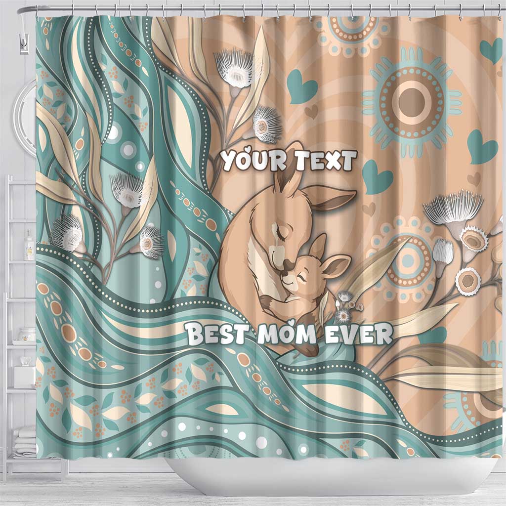 Personalised Australia Mother's Day Shower Curtain Kangaroo Mum And Joey Aboriginal Dot Art