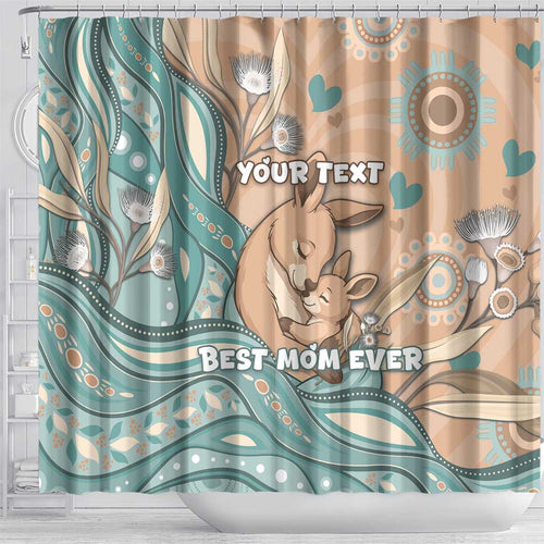 Personalised Australia Mother's Day Shower Curtain Kangaroo Mum And Joey Aboriginal Dot Art