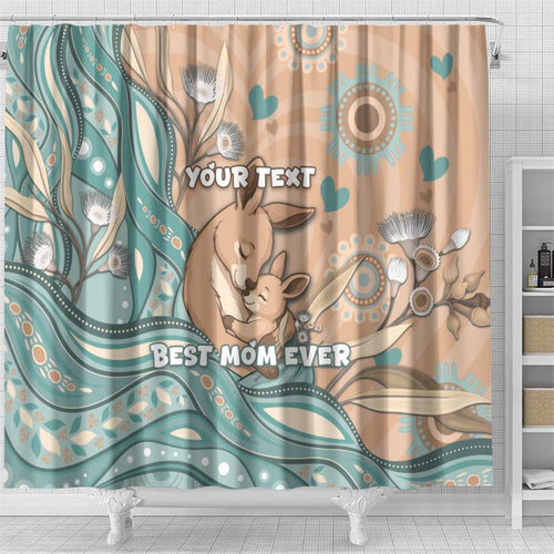 Personalised Australia Mother's Day Shower Curtain Kangaroo Mum And Joey Aboriginal Dot Art