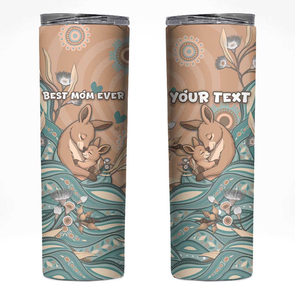 Personalised Australia Mother's Day Skinny Tumbler Kangaroo Mum And Joey Aboriginal Dot Art