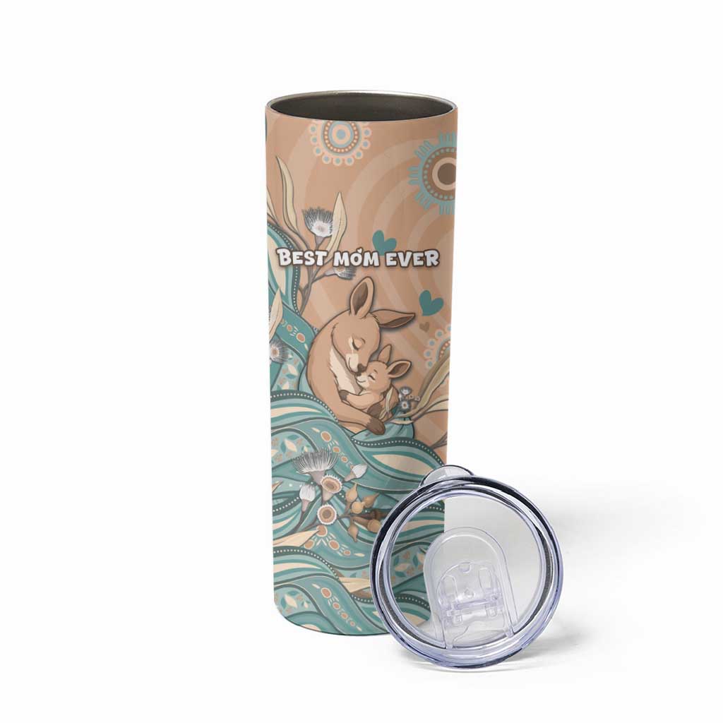 Personalised Australia Mother's Day Skinny Tumbler Kangaroo Mum And Joey Aboriginal Dot Art