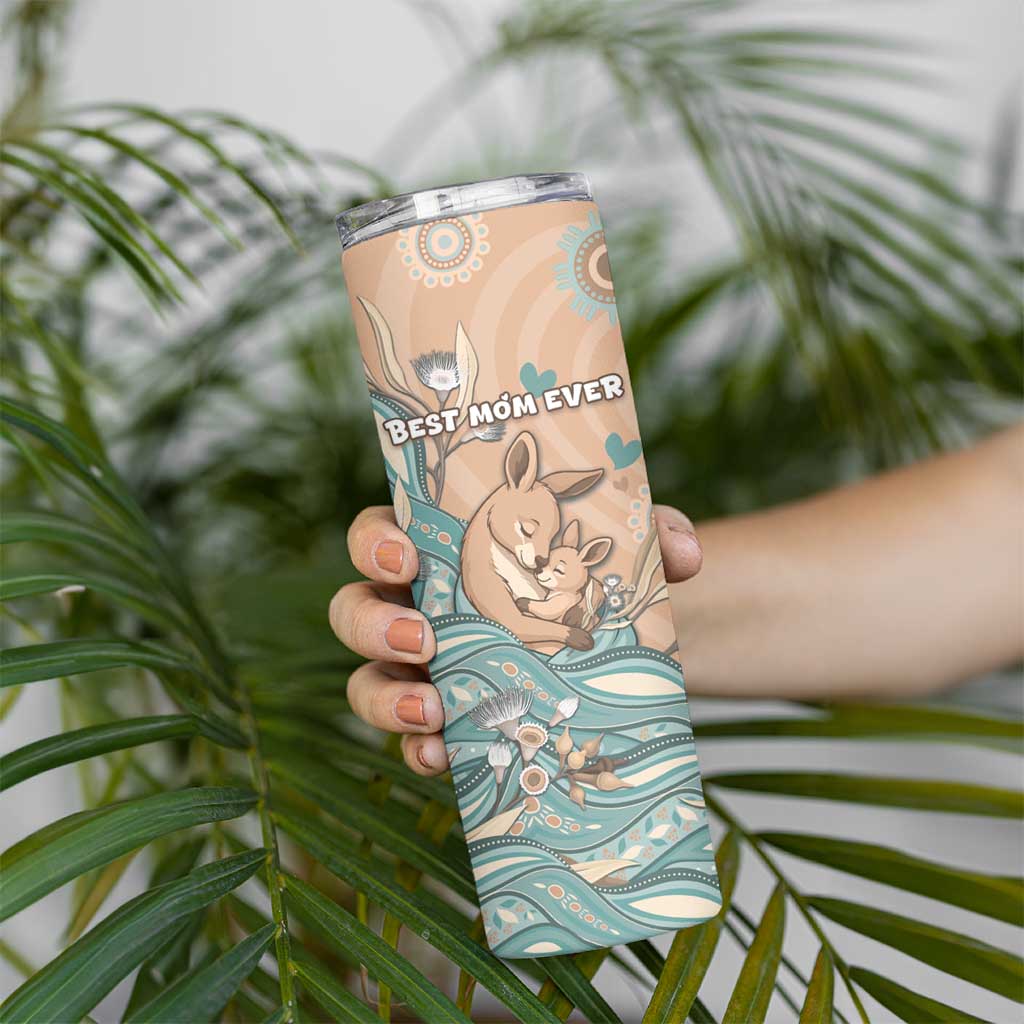 Personalised Australia Mother's Day Skinny Tumbler Kangaroo Mum And Joey Aboriginal Dot Art