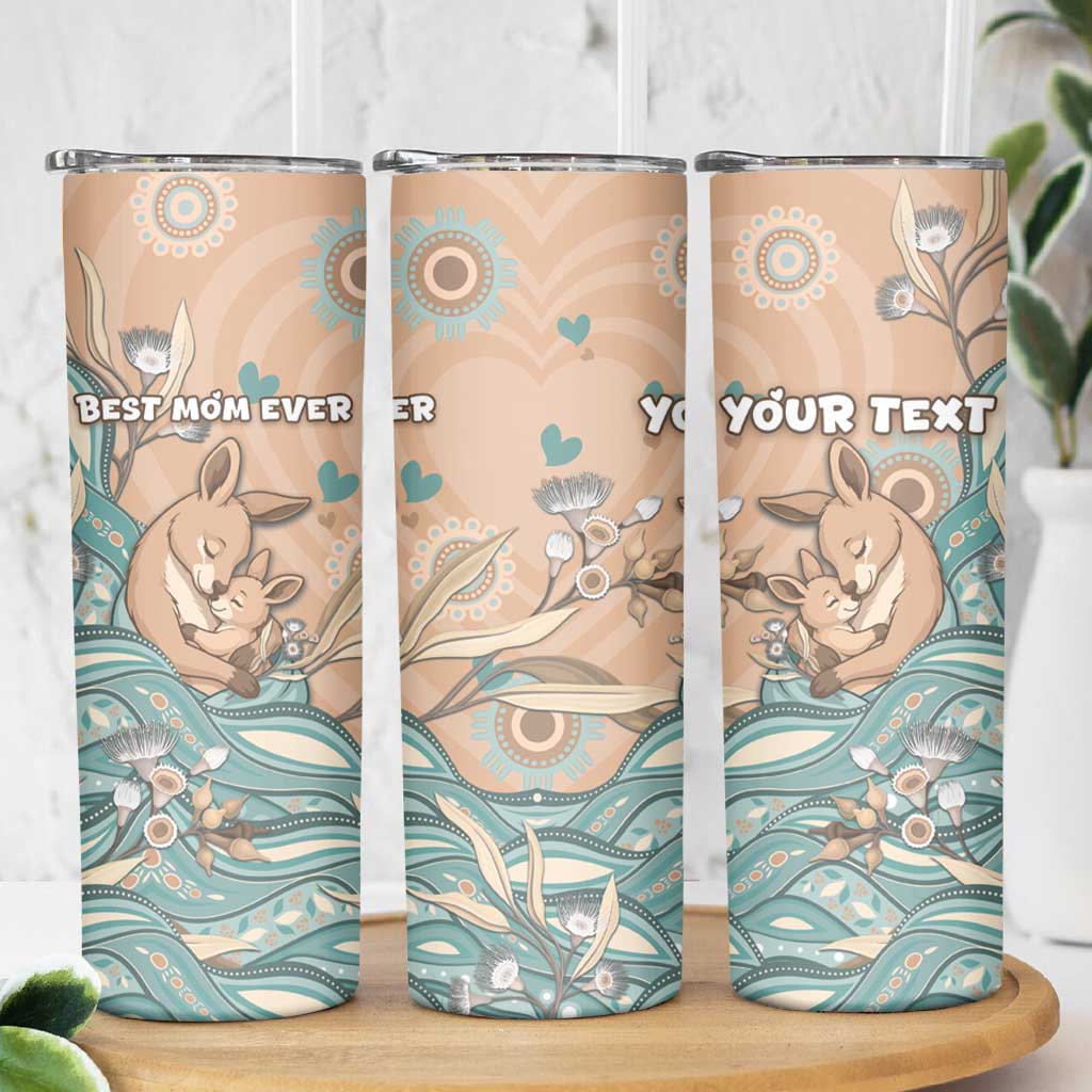Personalised Australia Mother's Day Skinny Tumbler Kangaroo Mum And Joey Aboriginal Dot Art
