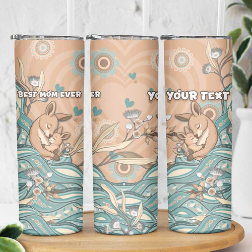 Personalised Australia Mother's Day Skinny Tumbler Kangaroo Mum And Joey Aboriginal Dot Art