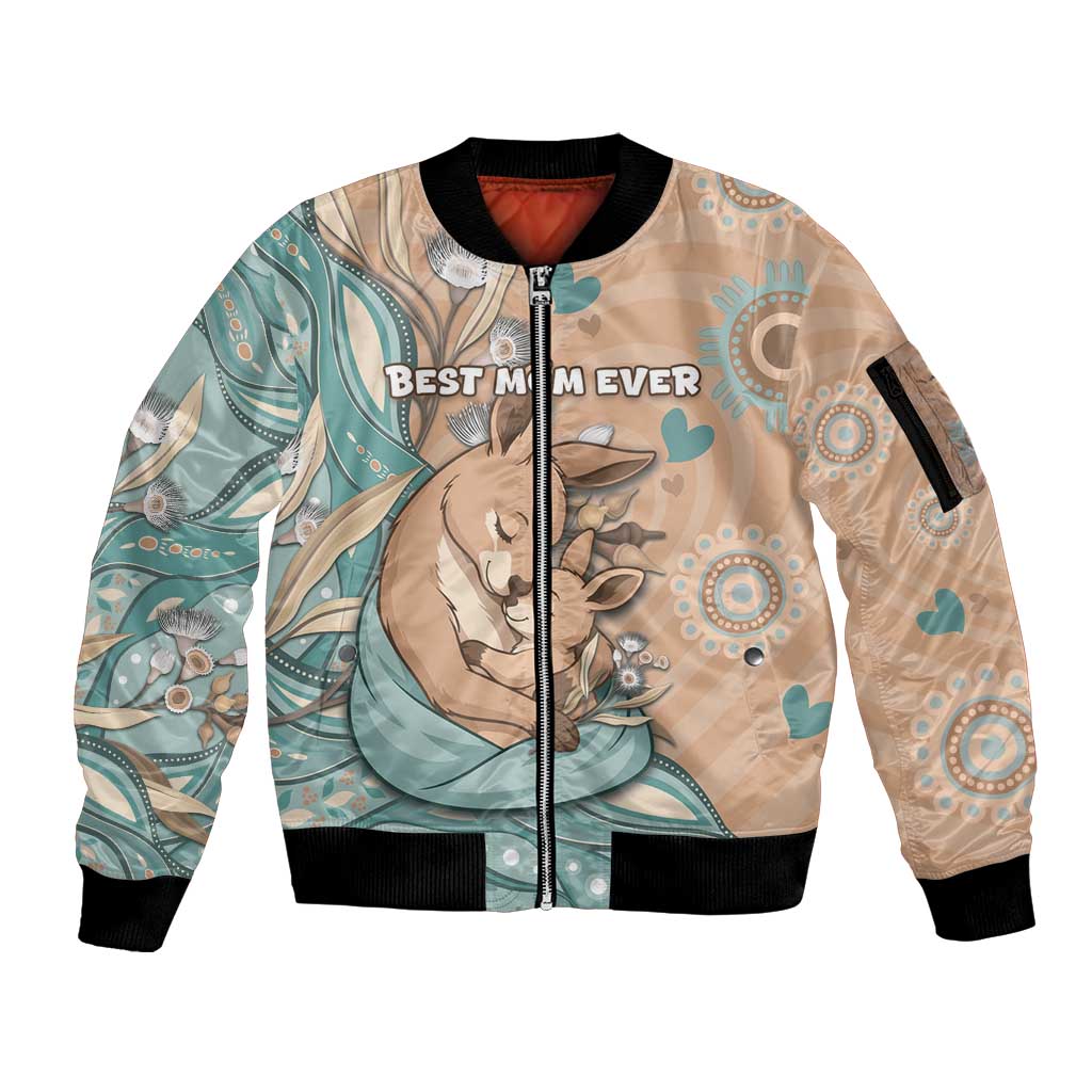 Personalised Australia Mother's Day Sleeve Zip Bomber Jacket Kangaroo Mum And Joey Aboriginal Dot Art
