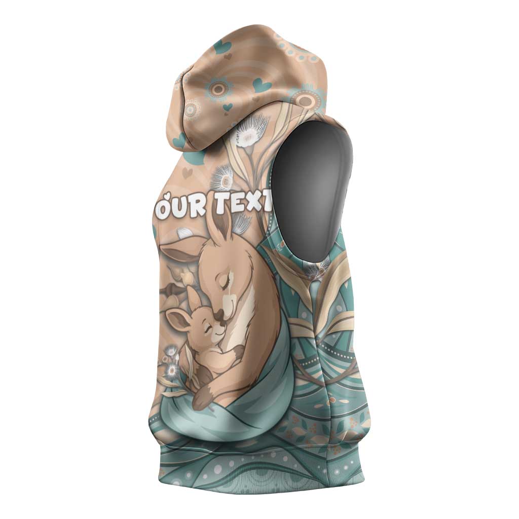 Personalised Australia Mother's Day Sleeveless Hoodie Kangaroo Mum And Joey Aboriginal Dot Art