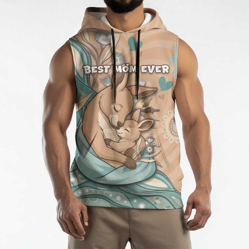 Personalised Australia Mother's Day Sleeveless Hoodie Kangaroo Mum And Joey Aboriginal Dot Art