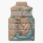 Personalised Australia Mother's Day Sleeveless Puffer Jacket Kangaroo Mum And Joey Aboriginal Dot Art