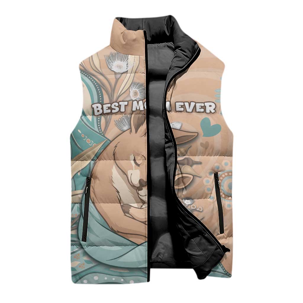 Personalised Australia Mother's Day Sleeveless Puffer Jacket Kangaroo Mum And Joey Aboriginal Dot Art