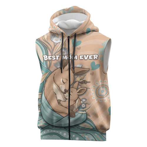 Personalised Australia Mother's Day Sleeveless Zip Hoodie Kangaroo Mum And Joey Aboriginal Dot Art