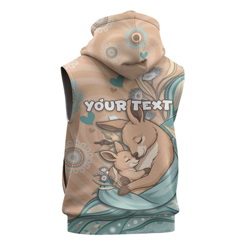 Personalised Australia Mother's Day Sleeveless Zip Hoodie Kangaroo Mum And Joey Aboriginal Dot Art
