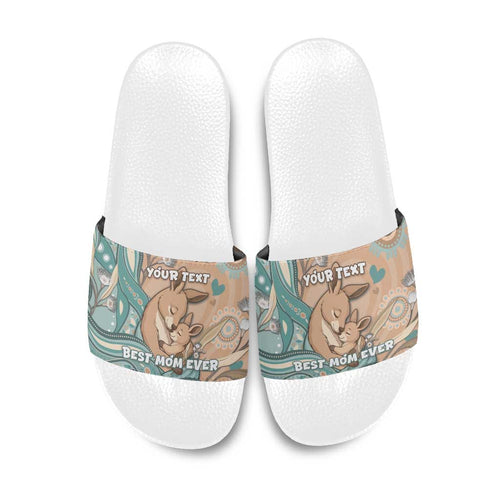 Personalised Australia Mother's Day Slide Sandals Kangaroo Mum And Joey Aboriginal Dot Art